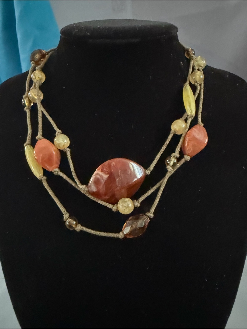 Multi-Strand Brown and Gold Beaded Women’s Necklace